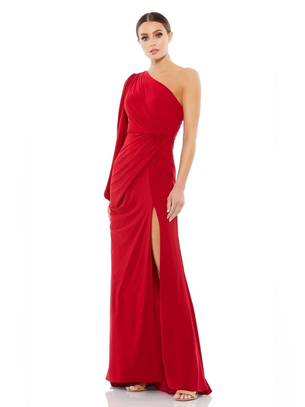 Mac Duggal Asymmetrical One Sleeve Maxi Dress